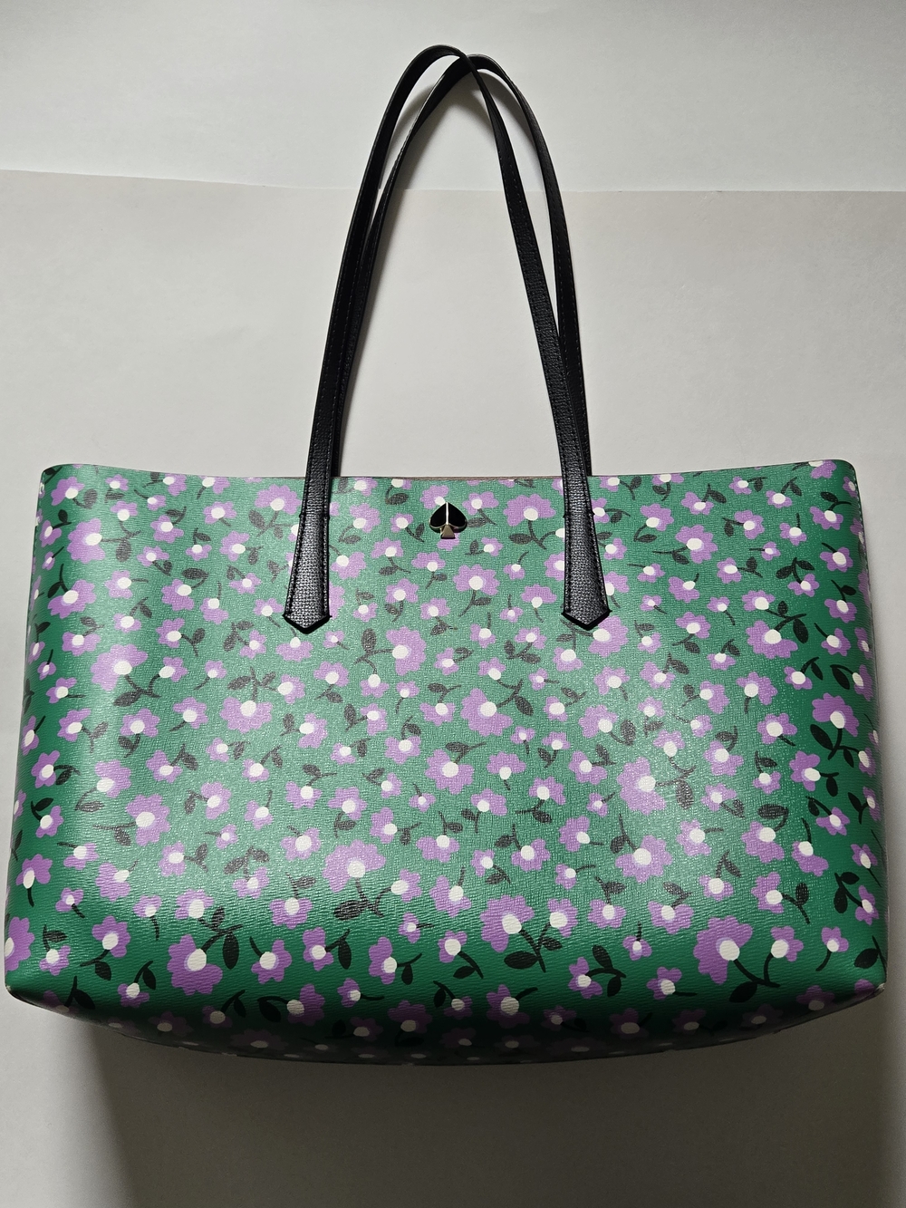 Kate spade Green Floral Tote with Black Handles And Inside Pouch